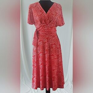 Boho 6 Retro Y2K Jersey Knit Artisy Geometry Faux Wrap Soft Stretch Dress New